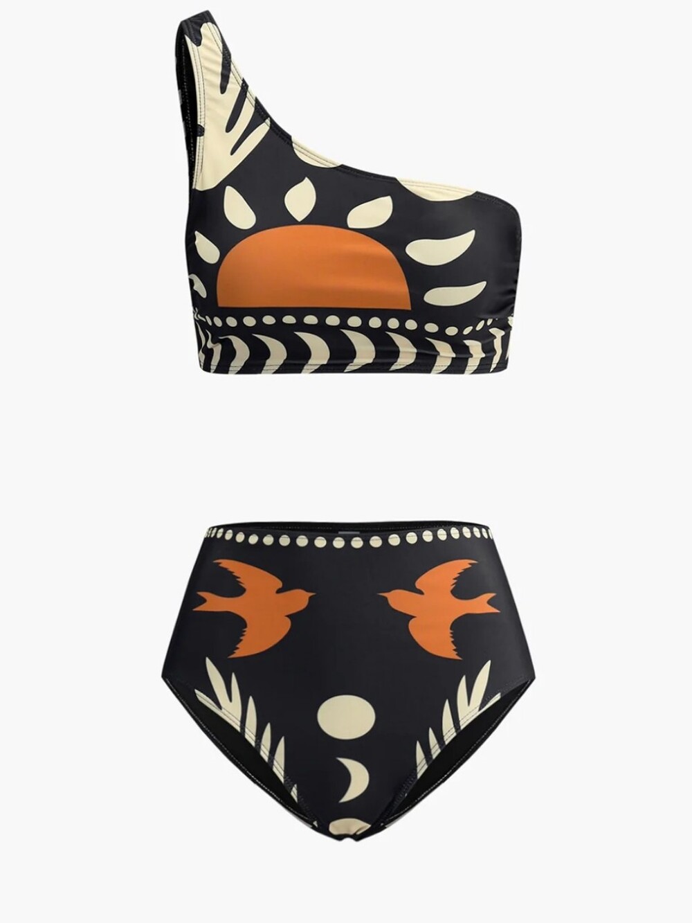 Commense Bird Print Asymmetrical Neck Bikini Set
